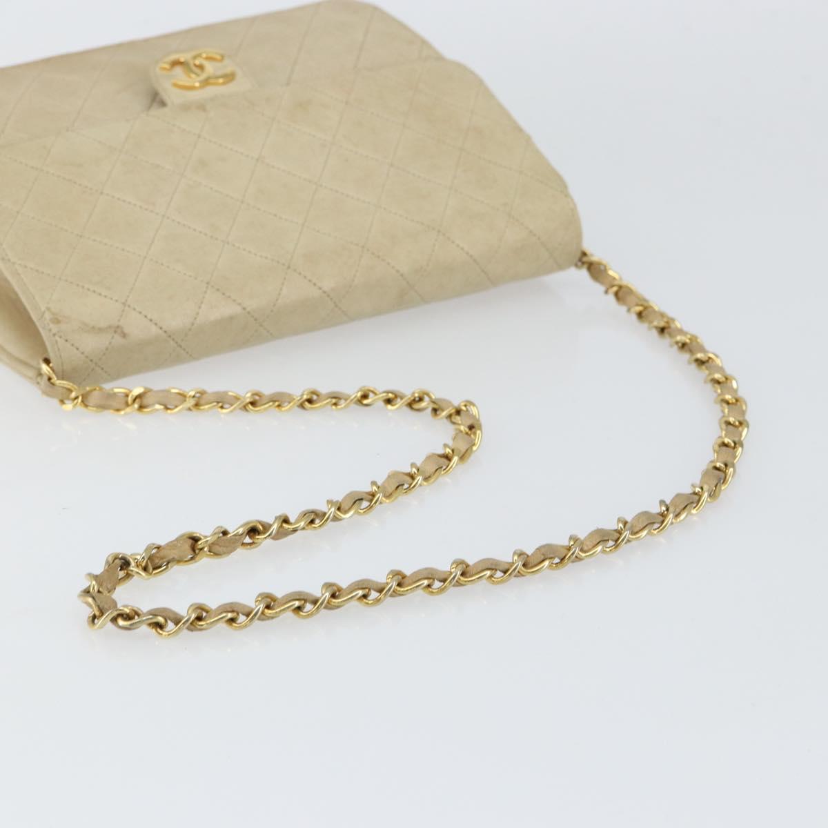 CHANEL Chain Shoulder Bag Lamb Skin Beige Gold CC Auth 148650