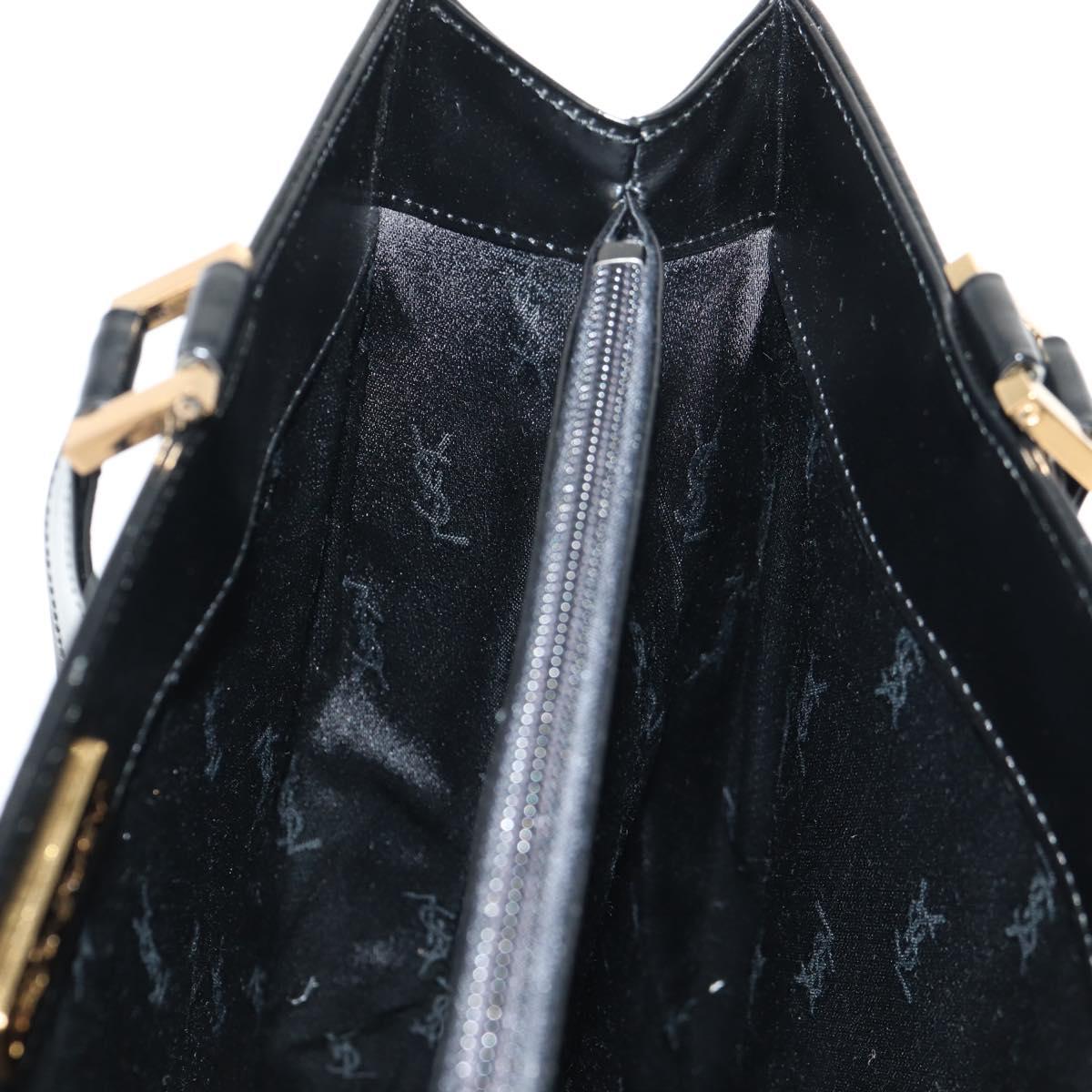 SAINT LAURENT Hand Bag Leather Gold Black Auth 148653V