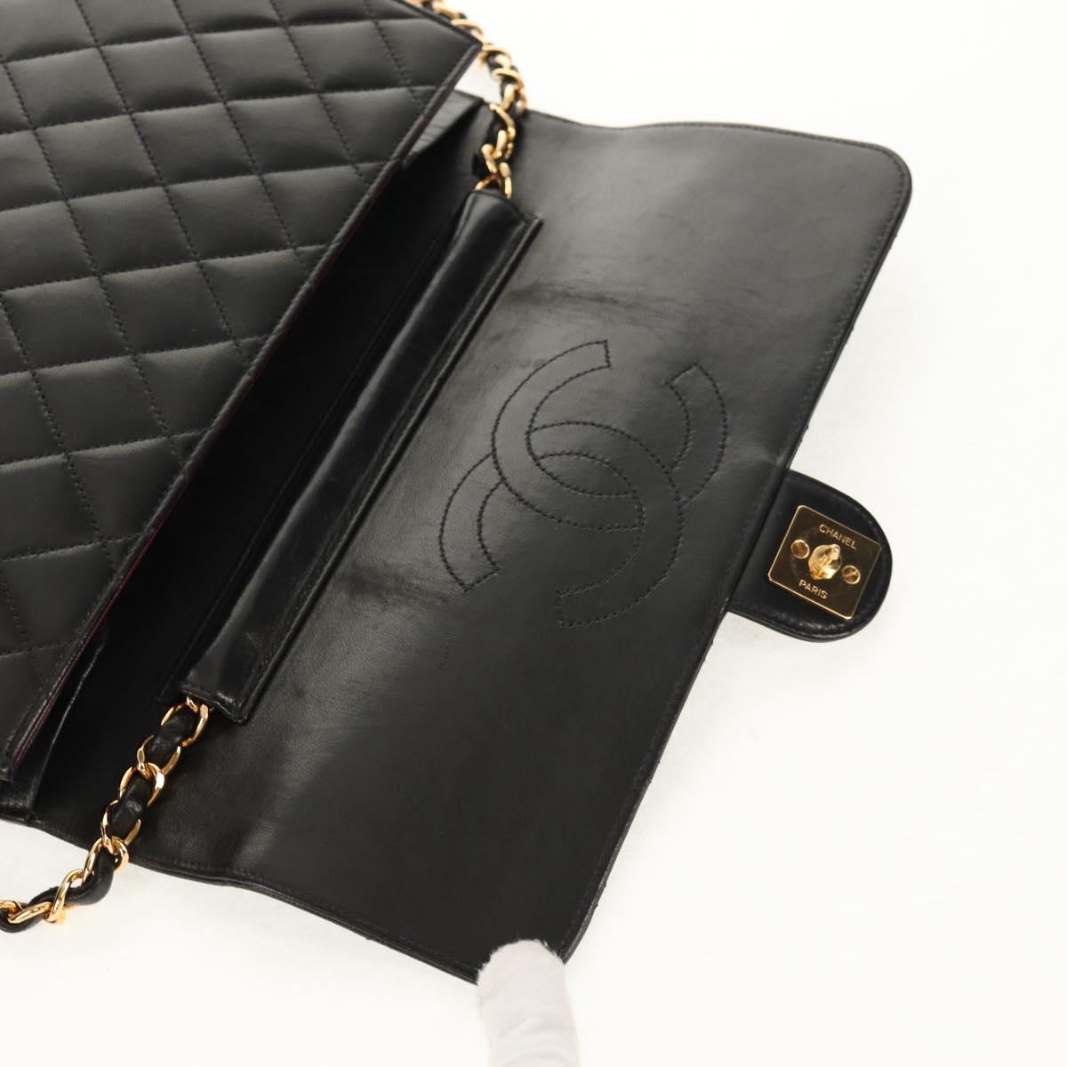 CHANEL Chain Shoulder Bag Lamb Skin Black Gold CC Auth 148654SAM