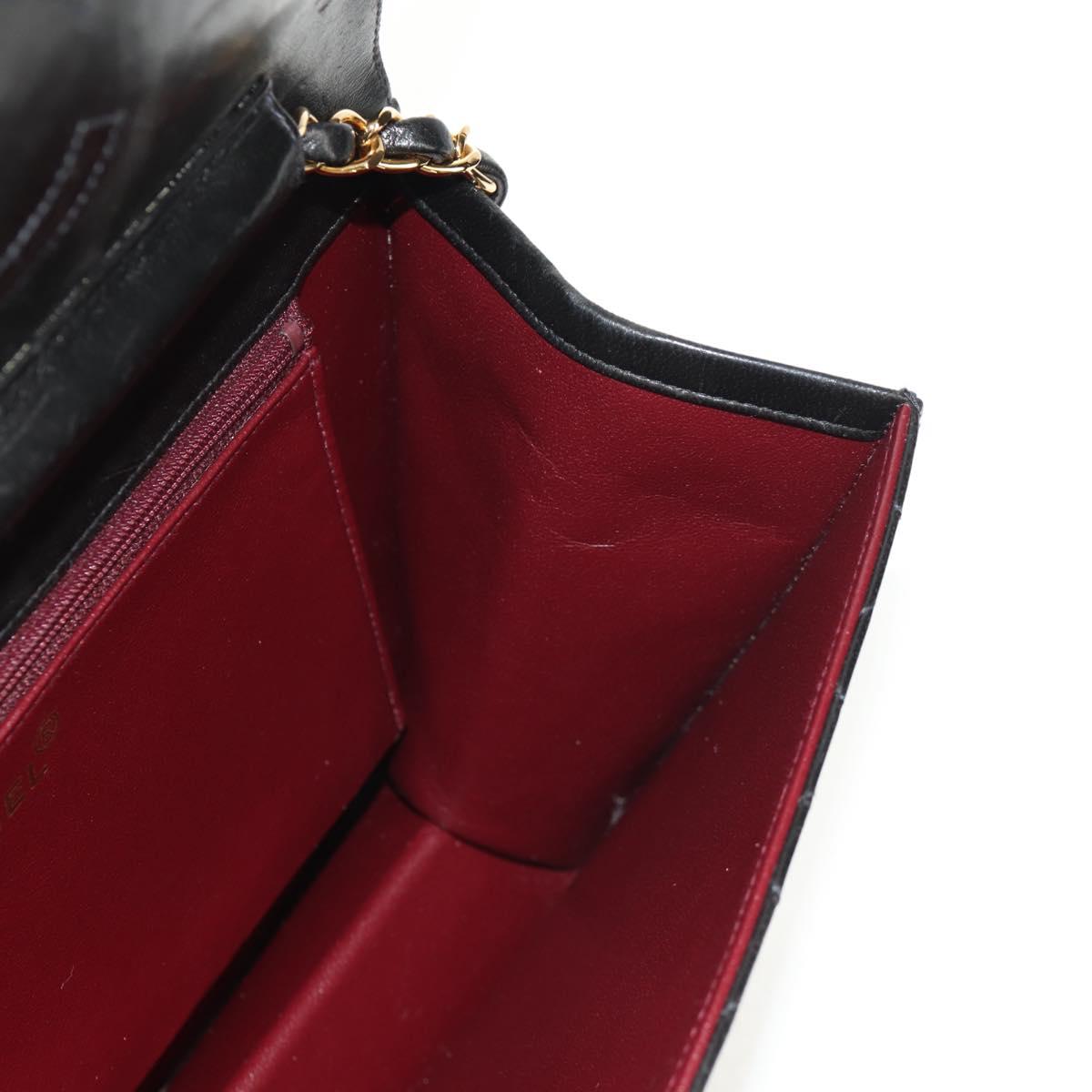 CHANEL Chain Shoulder Bag Lamb Skin Black Gold CC Auth 148654AM