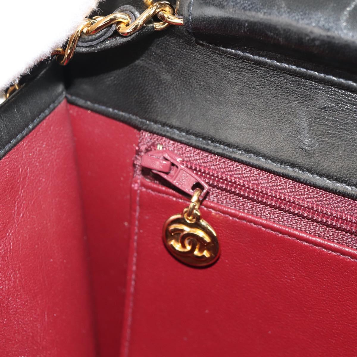 CHANEL Chain Shoulder Bag Lamb Skin Black Gold CC Auth 148654AM