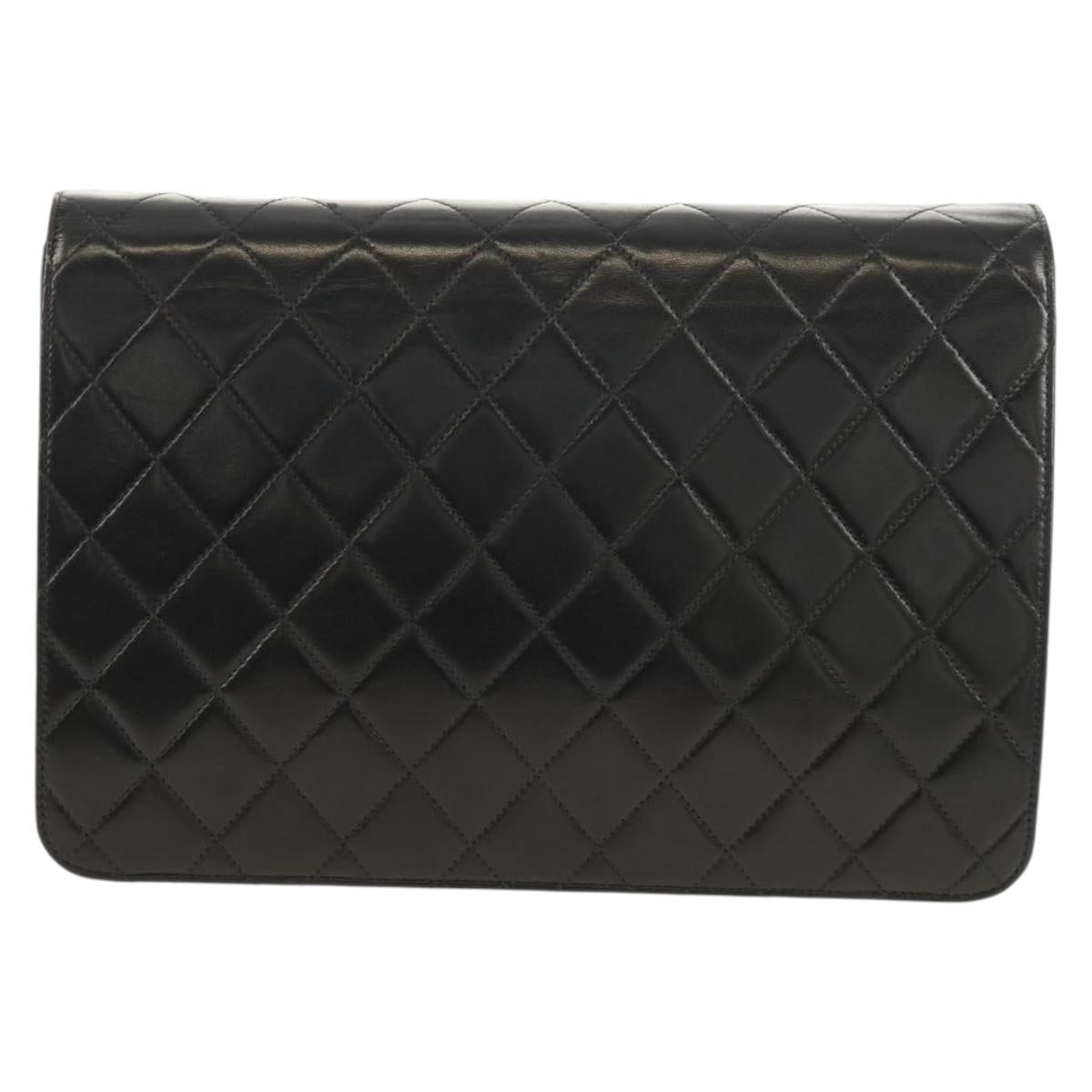 CHANEL Chain Shoulder Bag Lamb Skin Black Gold CC Auth 148654AM