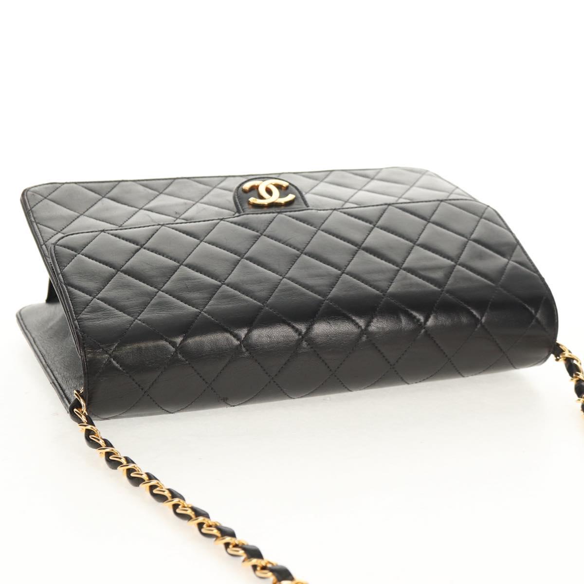 CHANEL Chain Shoulder Bag Lamb Skin Black Gold CC Auth 148654AM