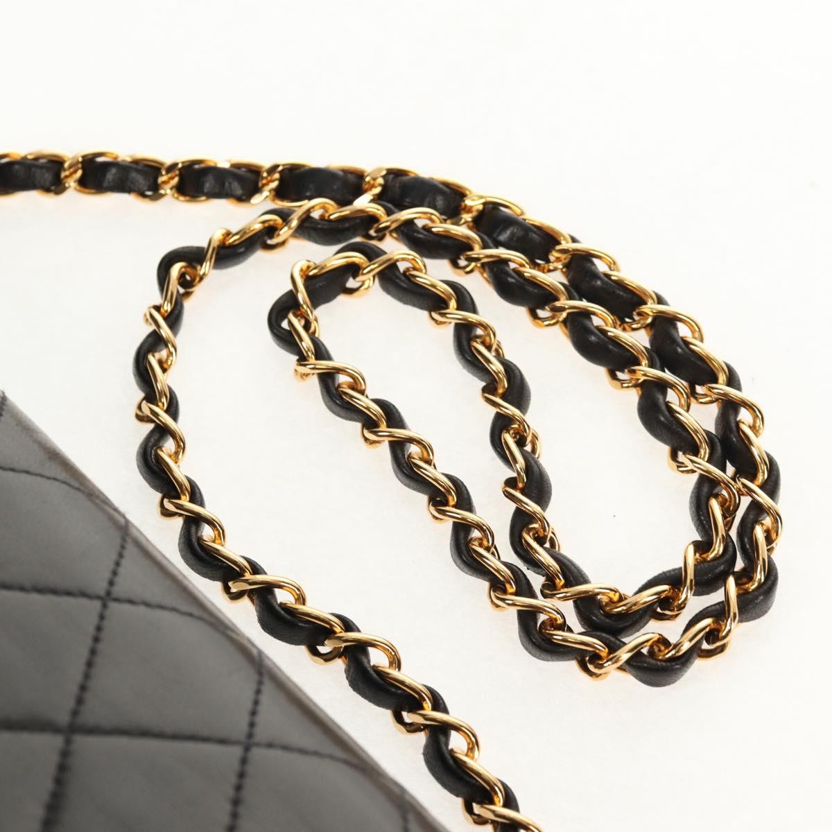 CHANEL Chain Shoulder Bag Lamb Skin Black Gold CC Auth 148654AM