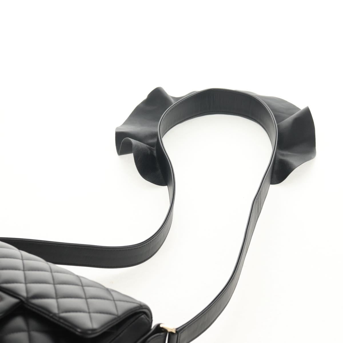 CHANEL Shoulder Bag Lamb Skin Black Gold CC Auth 148655SM