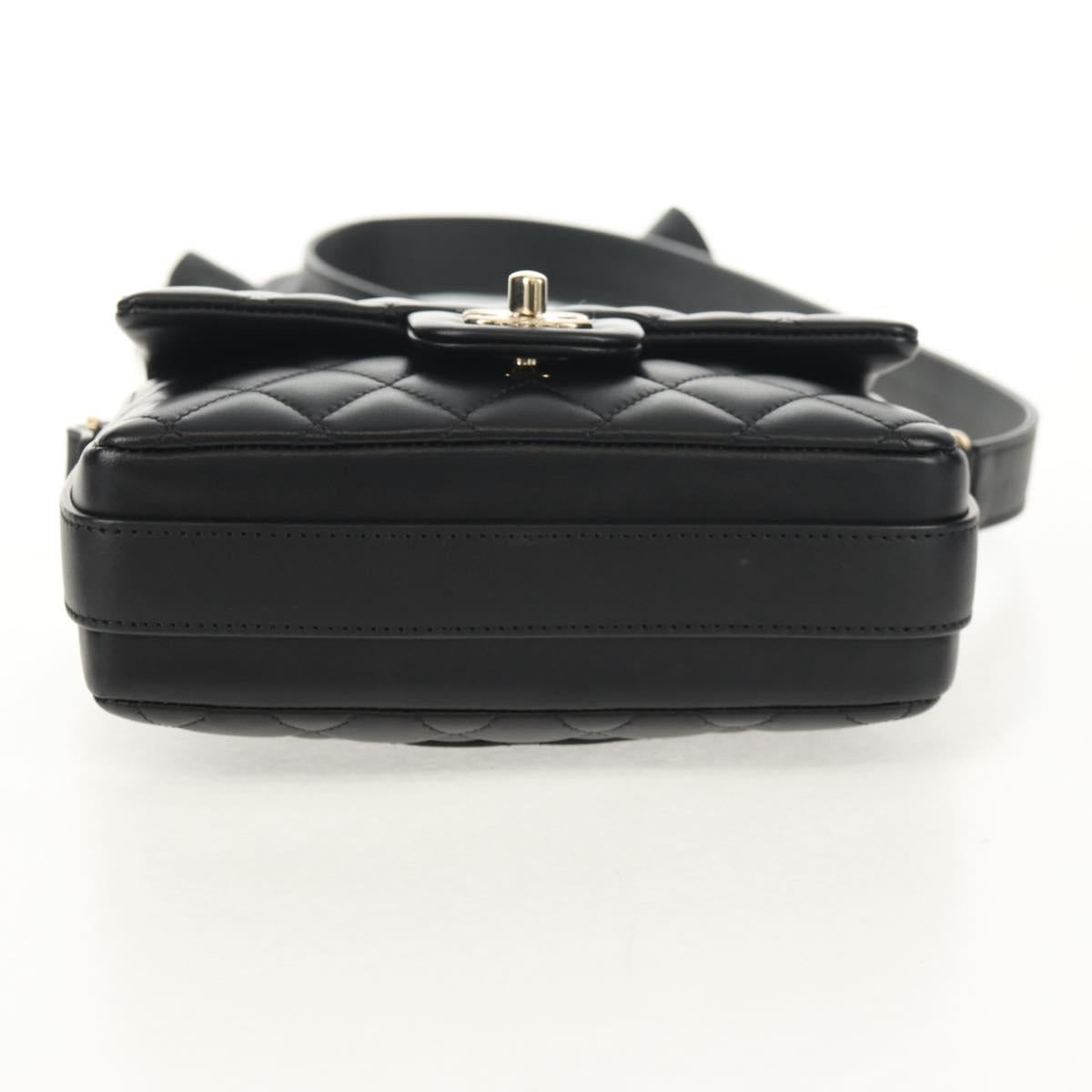 CHANEL Shoulder Bag Lamb Skin Black Gold CC Auth 148655SM