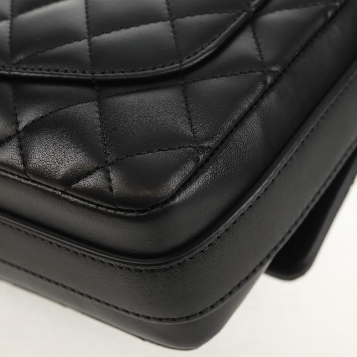 CHANEL Shoulder Bag Lamb Skin Black Gold CC Auth 148655SM