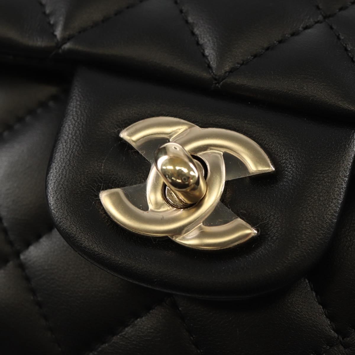 CHANEL Shoulder Bag Lamb Skin Black Gold CC Auth 148655SM