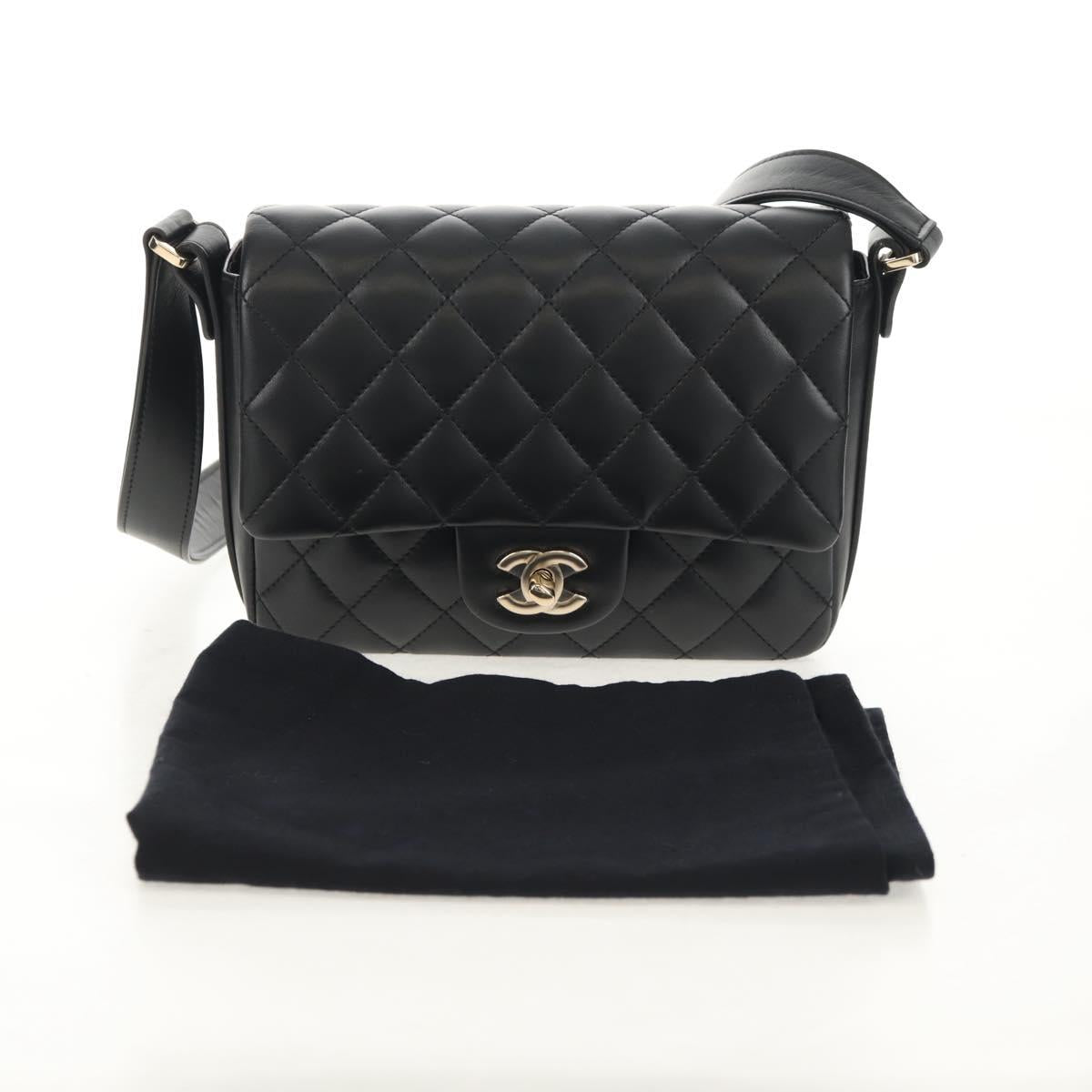 CHANEL Shoulder Bag Lamb Skin Black Gold CC Auth 148655SM