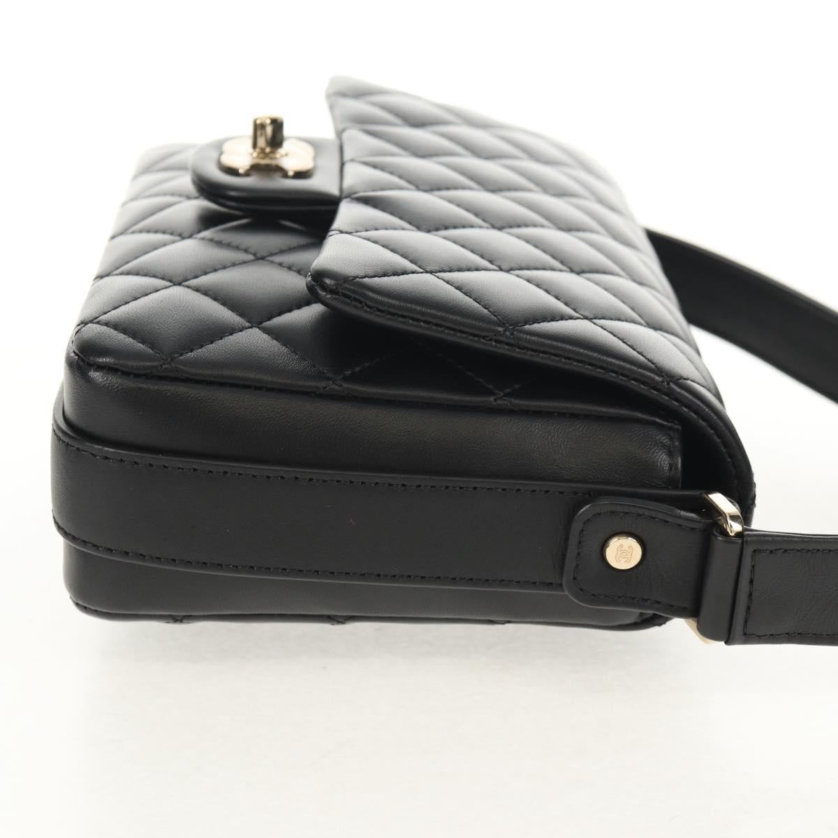 CHANEL Shoulder Bag Lamb Skin Black Gold CC Auth 148655SM