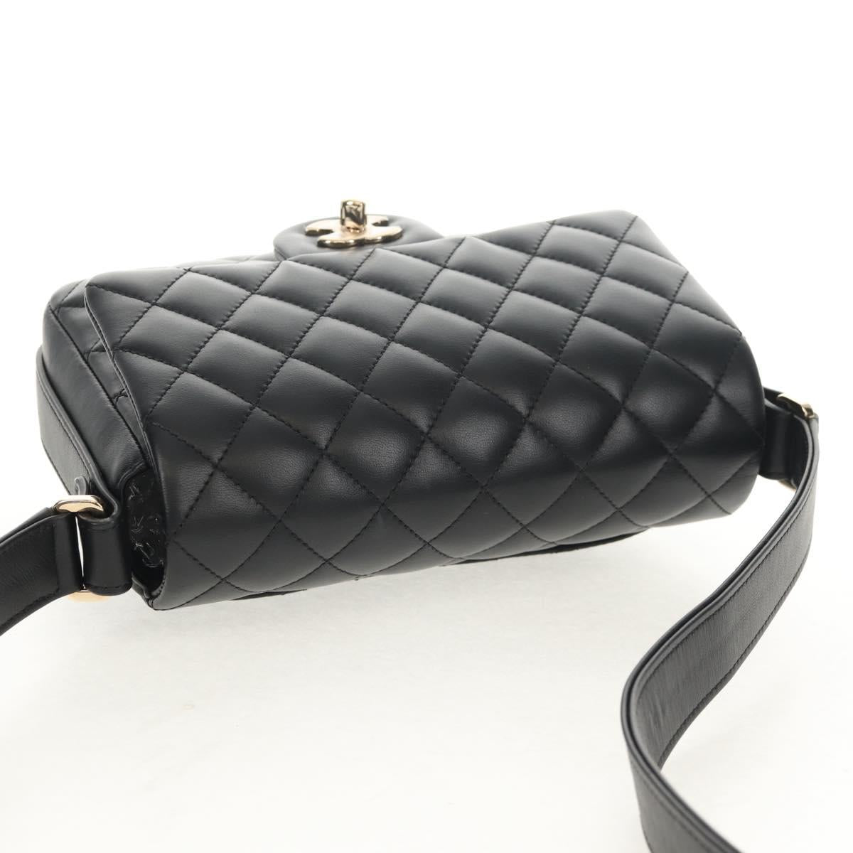 CHANEL Shoulder Bag Lamb Skin Black Gold CC Auth 148655SM