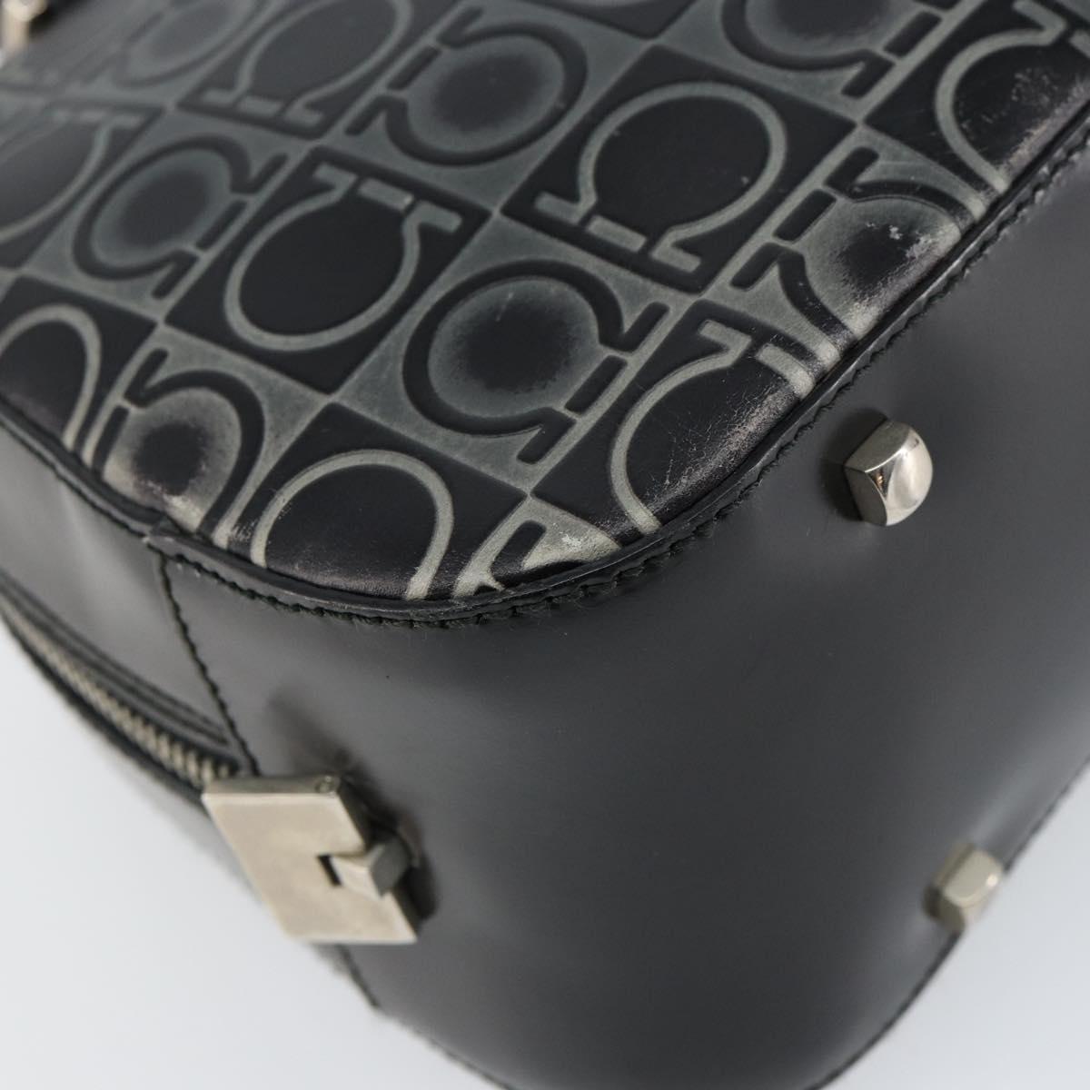 Salvatore Ferragamo Hand Bag Leather Black Silver Auth 148656