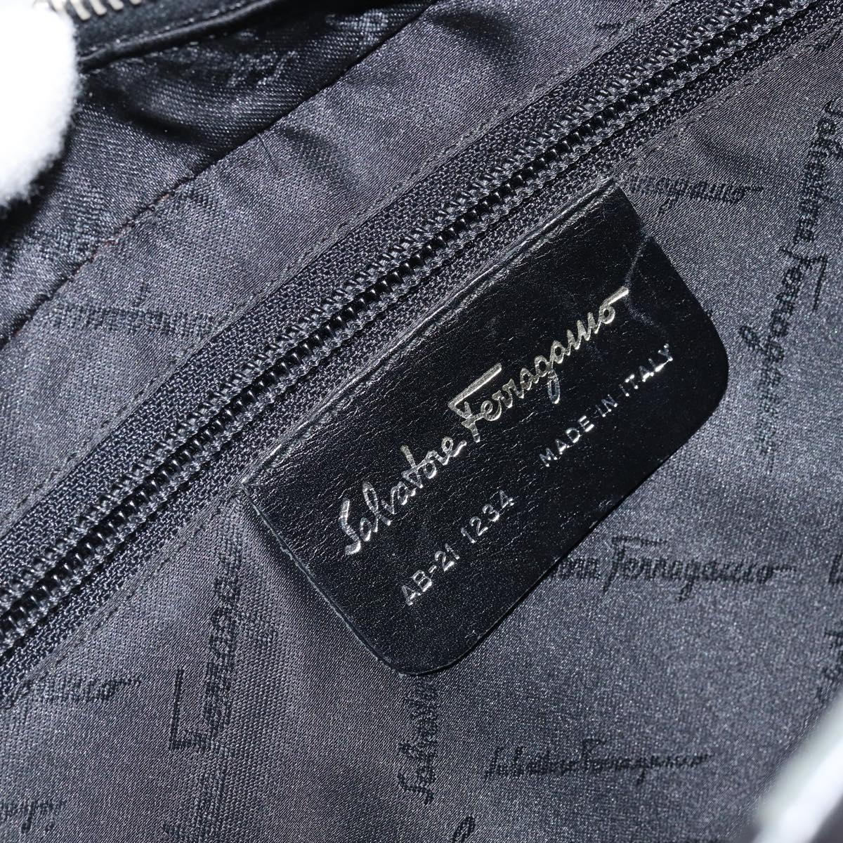 Salvatore Ferragamo Hand Bag Leather Black Silver Auth 148656