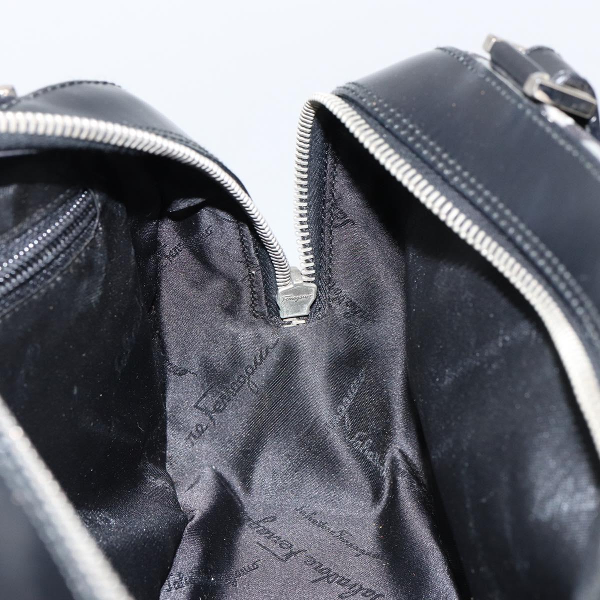 Salvatore Ferragamo Hand Bag Leather Black Silver Auth 148656