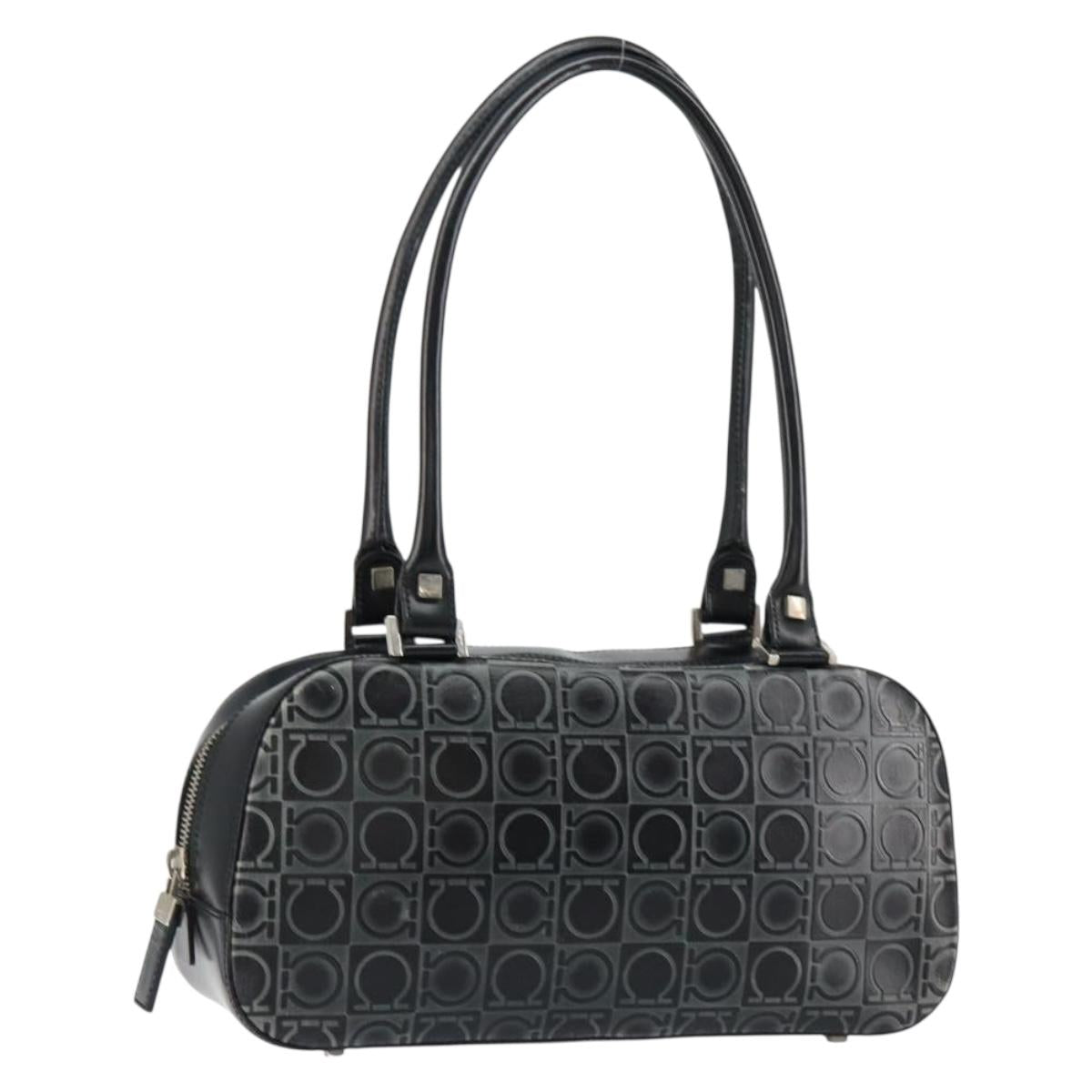 Salvatore Ferragamo Hand Bag Leather Black Silver Auth 148656