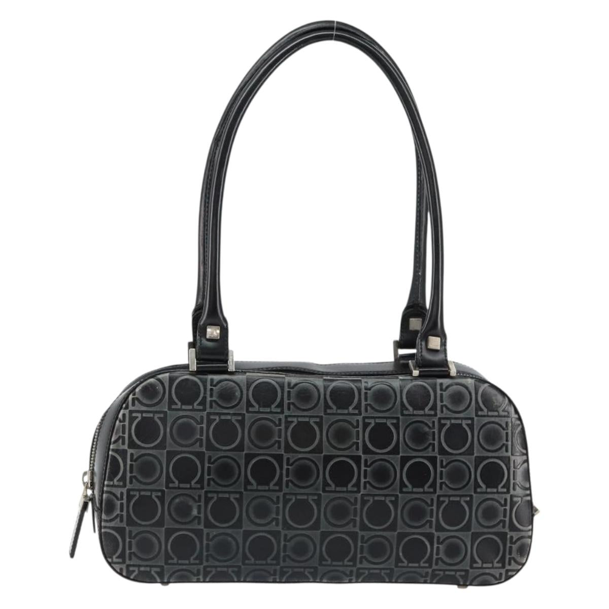 Salvatore Ferragamo Hand Bag Leather Black Silver Auth 148656