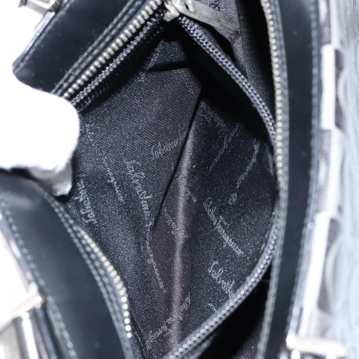 Salvatore Ferragamo Hand Bag Leather Black Silver Auth 148656