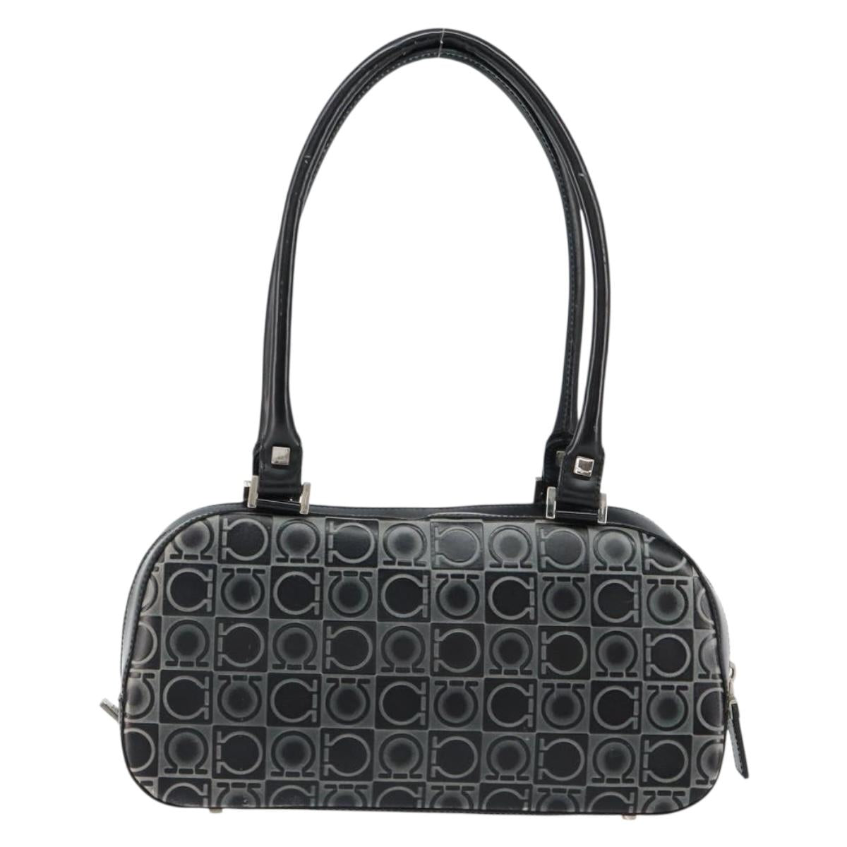 Salvatore Ferragamo Hand Bag Leather Black Silver Auth 148656