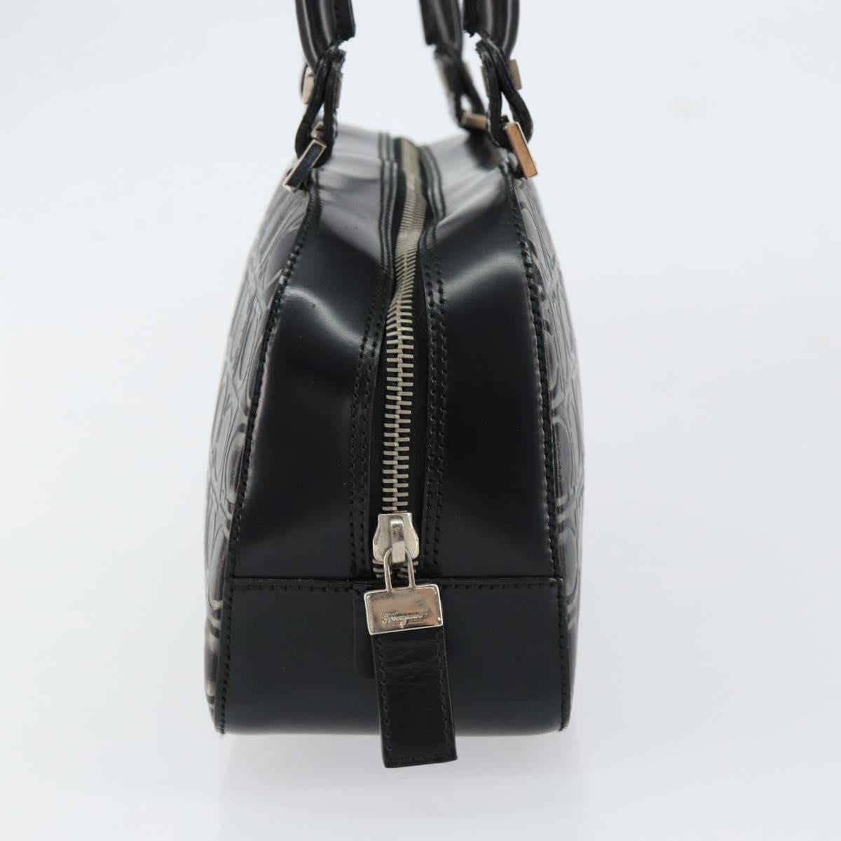 Salvatore Ferragamo Hand Bag Leather Black Silver Auth 148656