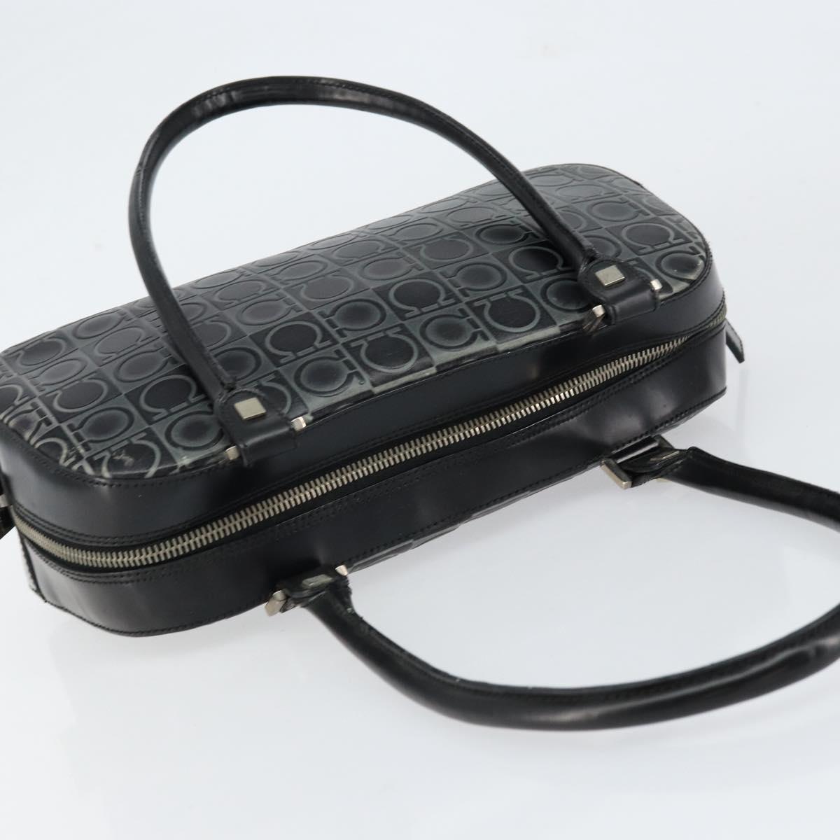 Salvatore Ferragamo Hand Bag Leather Black Silver Auth 148656