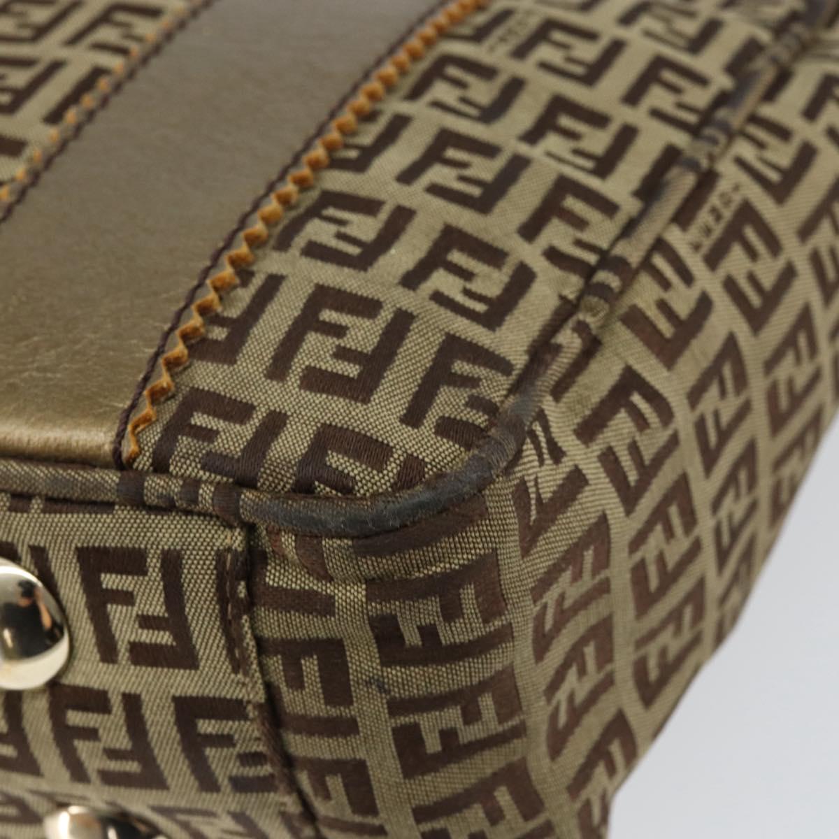 FENDI Zucchino Canvas Hand Bag Beige Black gold Auth 148659