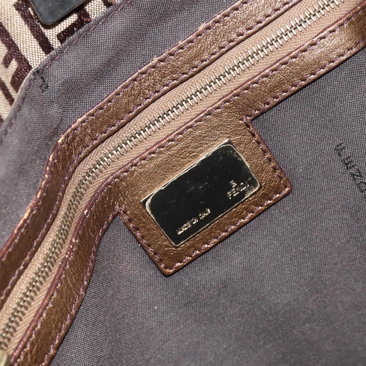 FENDI Zucchino Canvas Hand Bag Beige Black gold Auth 148659