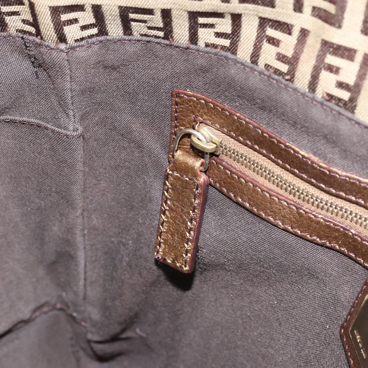 FENDI Zucchino Canvas Hand Bag Beige Black gold Auth 148659