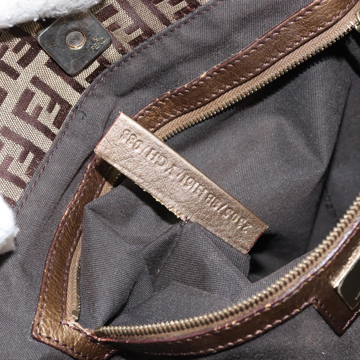 FENDI Zucchino Canvas Hand Bag Beige Black gold Auth 148659