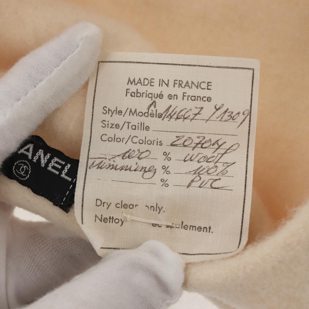 CHANEL Camellia Beret Cap Wool Cream CC Auth 148661M