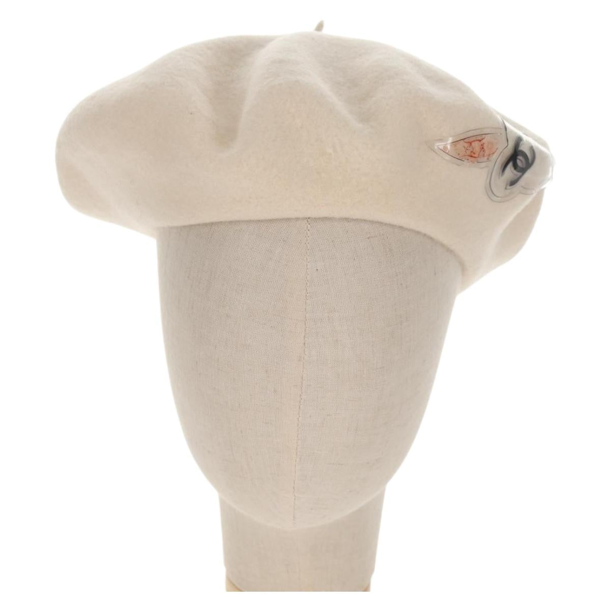 CHANEL Camellia Beret Cap Wool Cream CC Auth 148661M