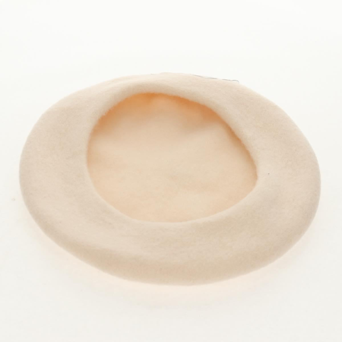 CHANEL Camellia Beret Cap Wool Cream CC Auth 148661M