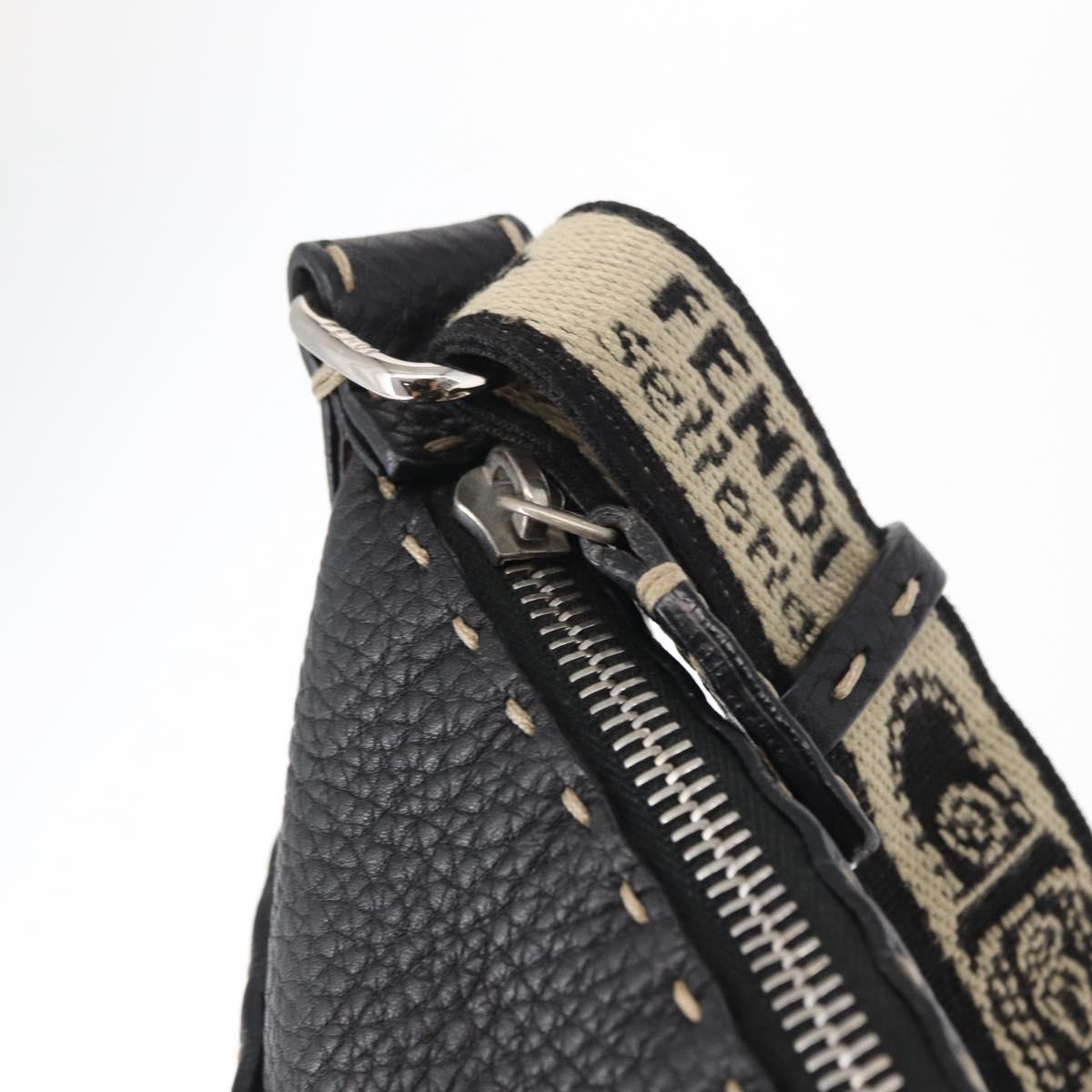 FENDI Shoulder Bag Leather Black Silver Auth 148664