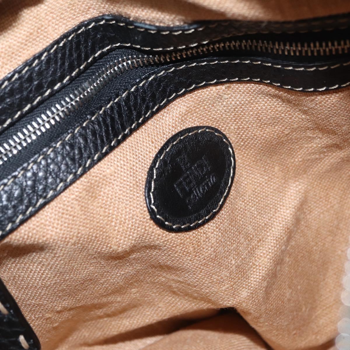 FENDI Shoulder Bag Leather Black Silver Auth 148664