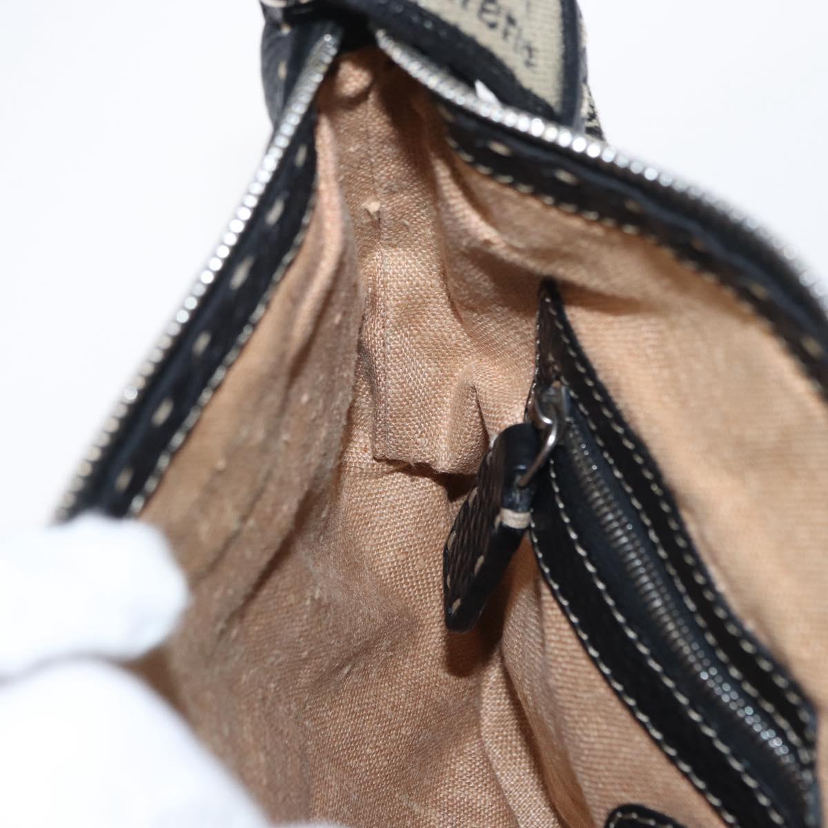 FENDI Shoulder Bag Leather Black Silver Auth 148664