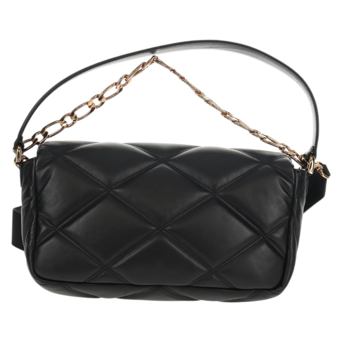 VERSACE Shoulder Bag Leather Black Gold Auth 148667V