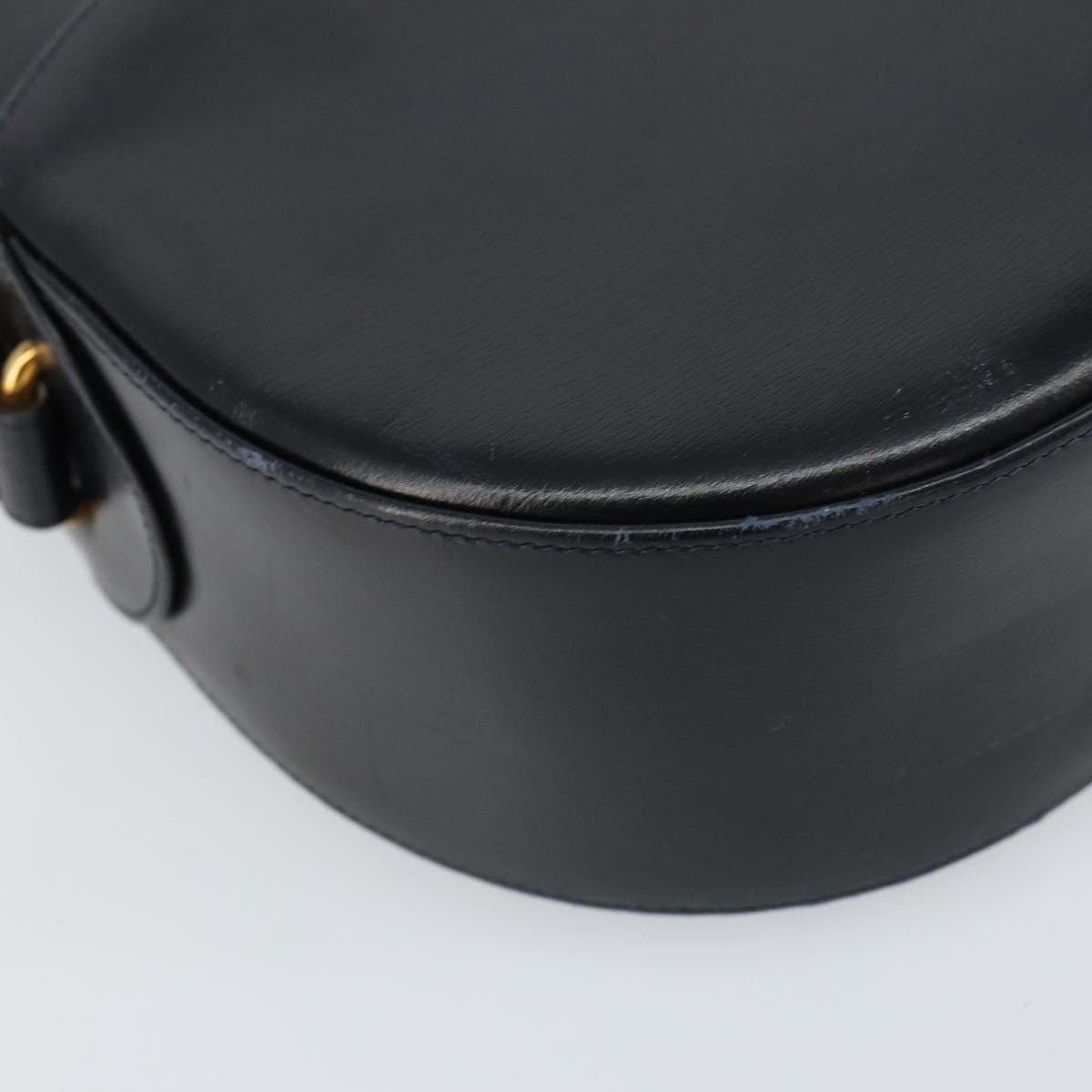 CARTIER Shoulder Bag Leather Black Gold Auth 148672