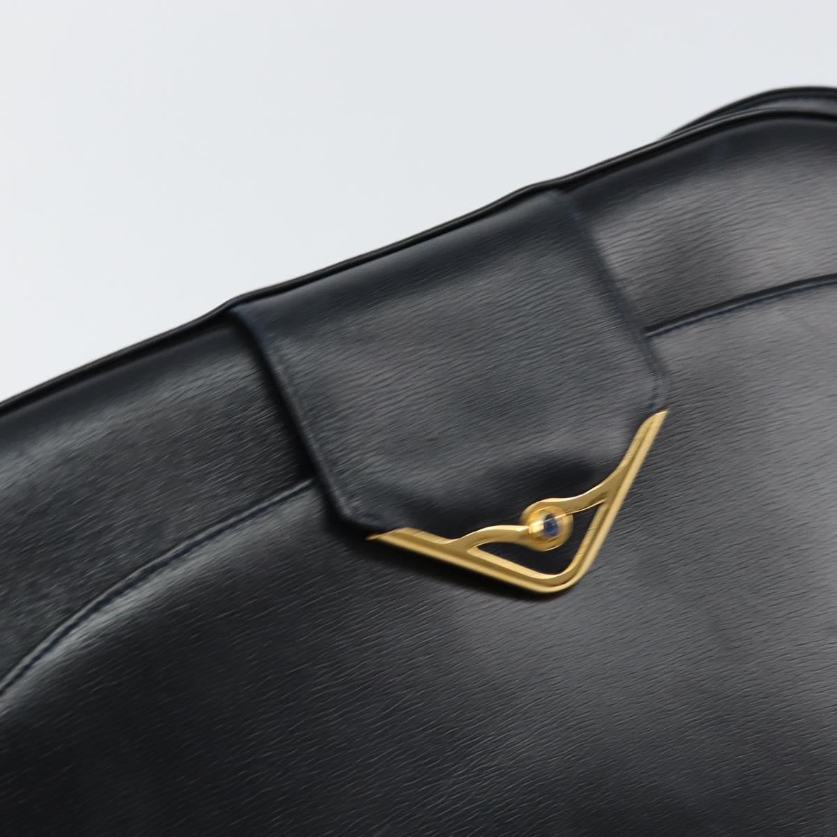 CARTIER Shoulder Bag Leather Black Gold Auth 148672