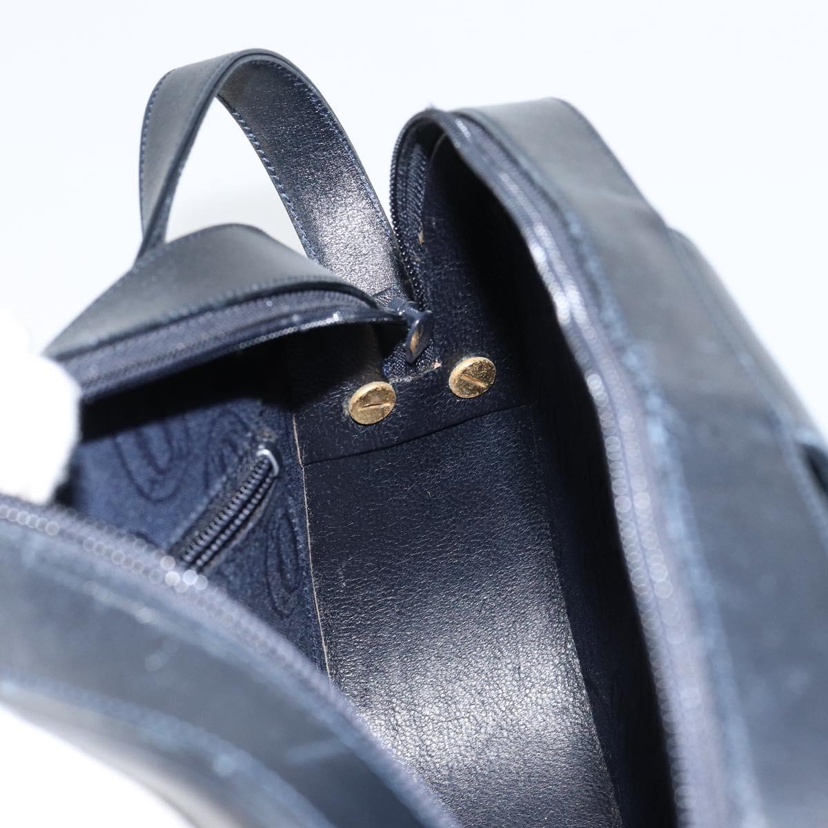 CARTIER Shoulder Bag Leather Black Gold Auth 148672