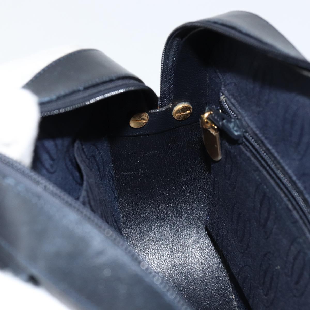 CARTIER Shoulder Bag Leather Black Gold Auth 148672