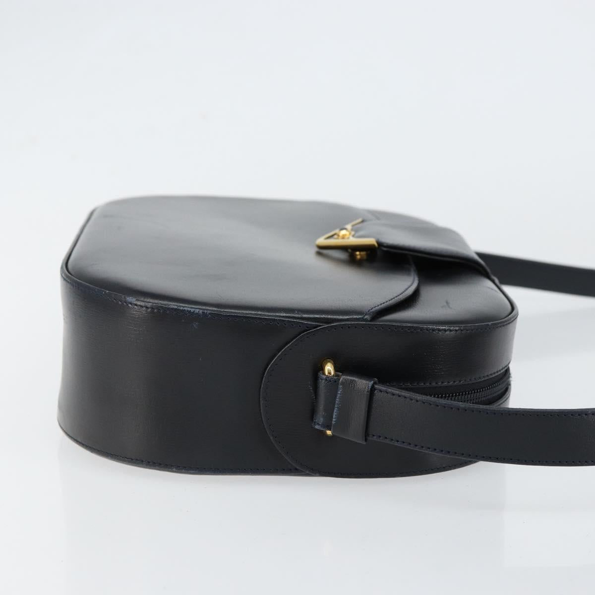 CARTIER Shoulder Bag Leather Black Gold Auth 148672