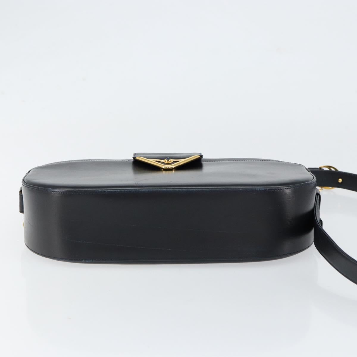 CARTIER Shoulder Bag Leather Black Gold Auth 148672