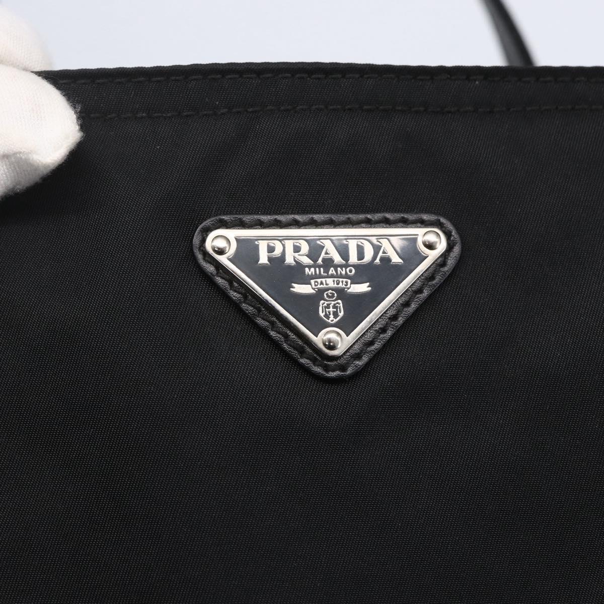 PRADA Semi Shoulder Bag Nylon Black Silver Auth 148673