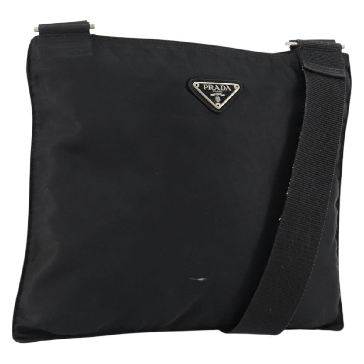 PRADA Shoulder Bag Nylon Black Silver Auth 148676