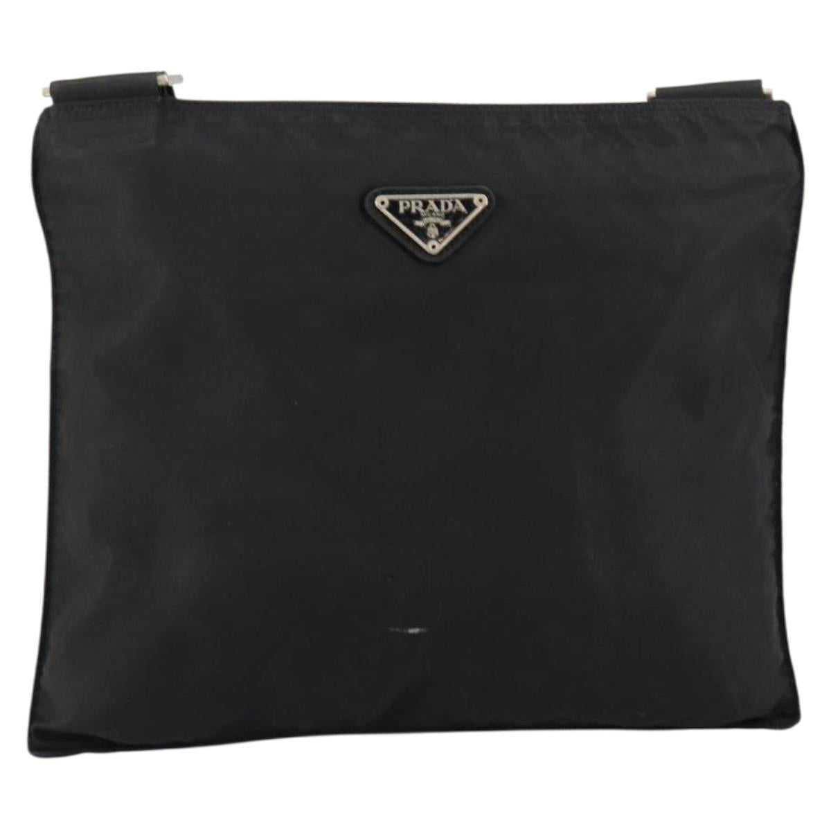 PRADA Shoulder Bag Nylon Black Silver Auth 148676