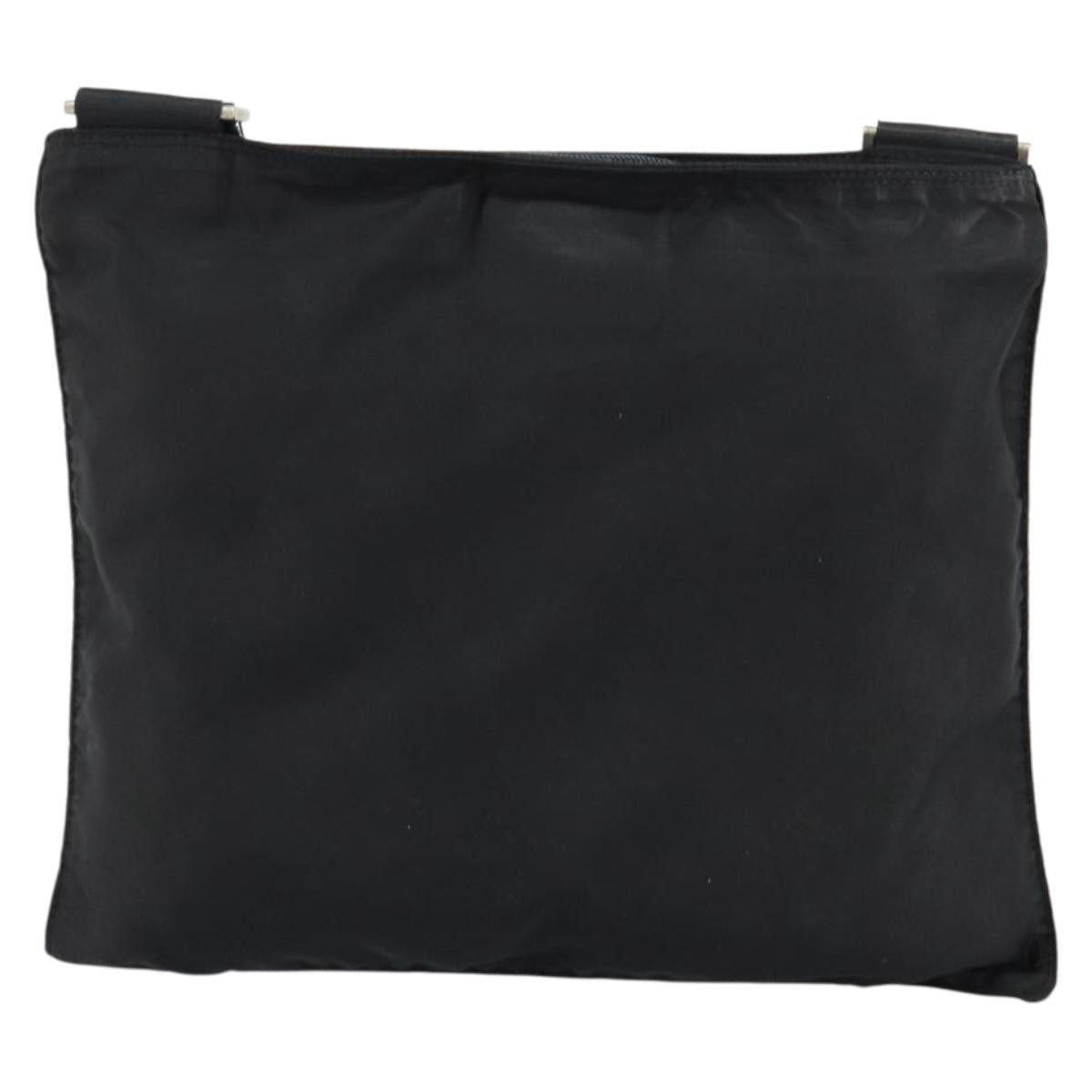 PRADA Shoulder Bag Nylon Black Silver Auth 148676