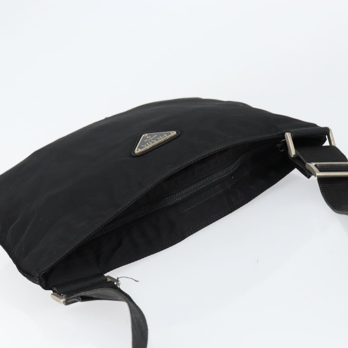 PRADA Shoulder Bag Nylon Black Silver Auth 148676