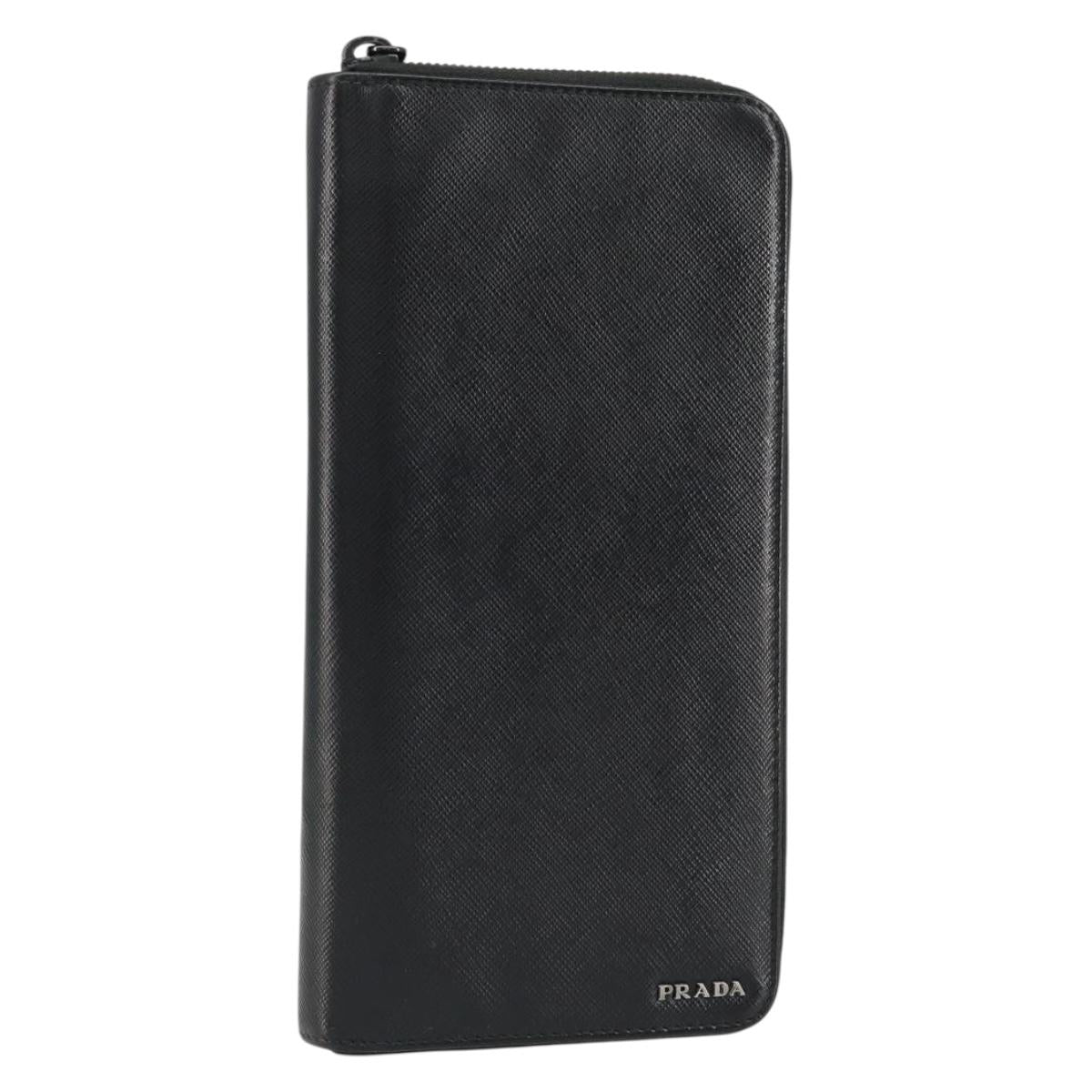 PRADA Round Wallet Safiano leather Black 2ML220 Auth 148677