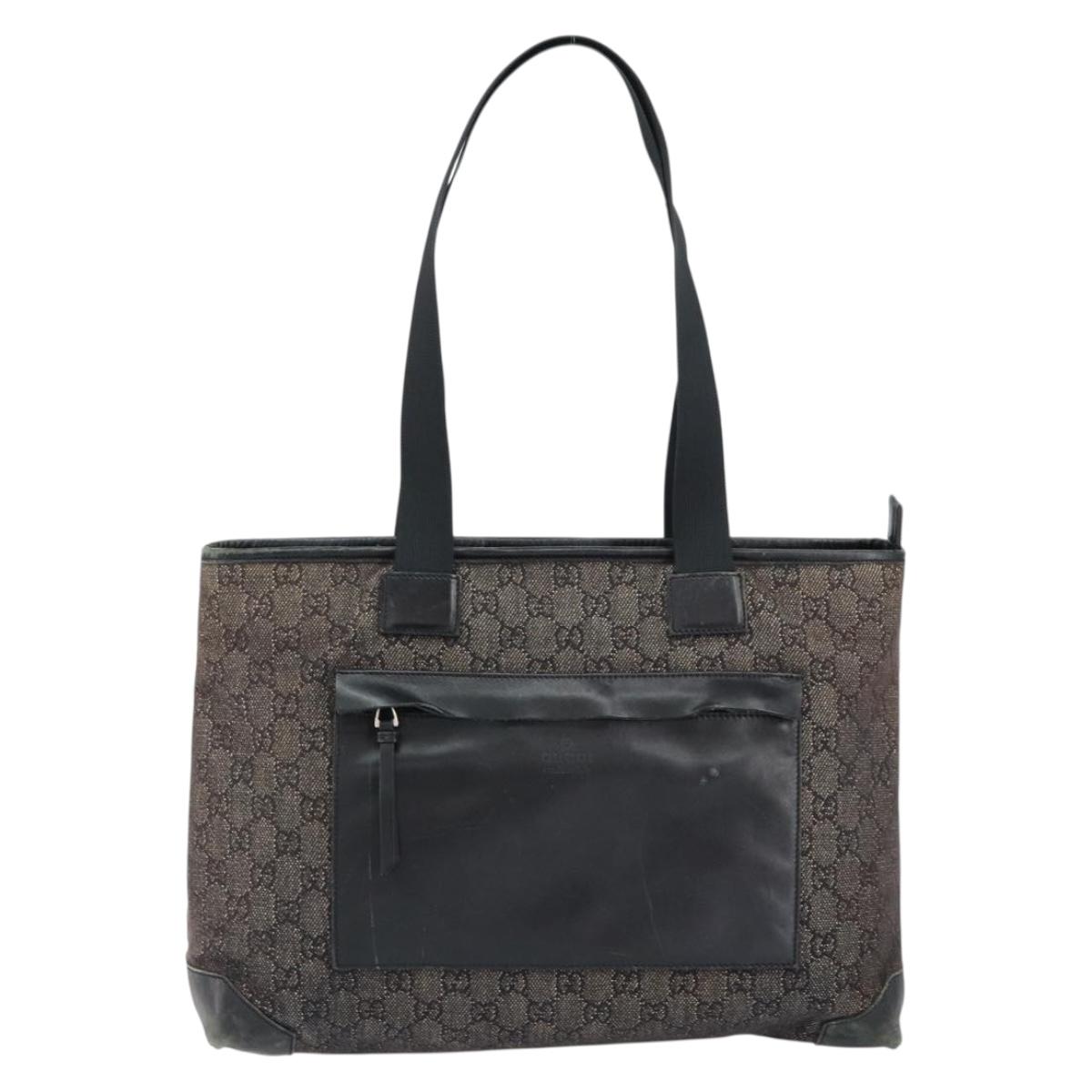 GUCCI GG Canvas Shoulder Bag Black Silver 34339 Auth 148680