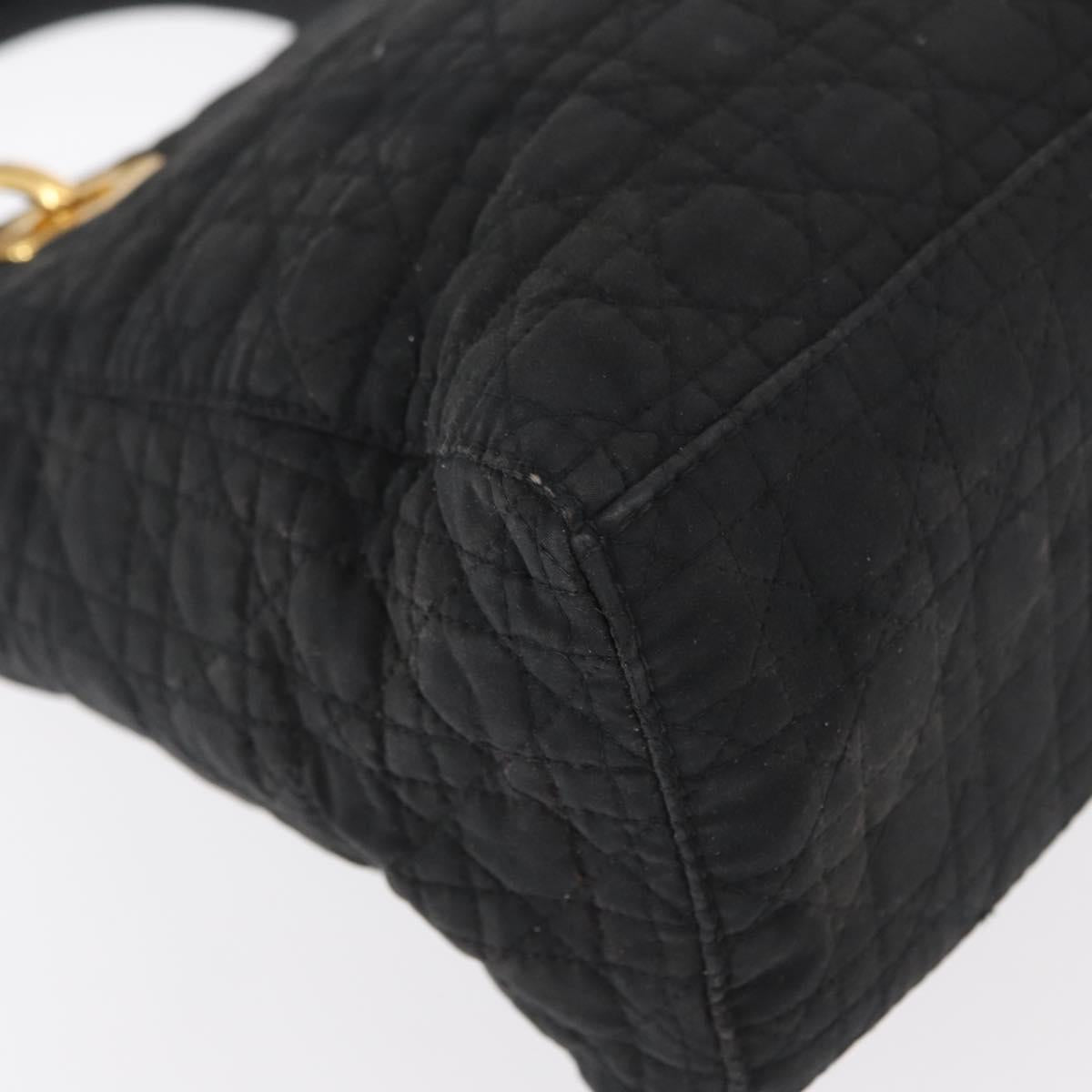 Christian Dior Canage Lady Dior Hand Bag Nylon Black Gold Auth 148681
