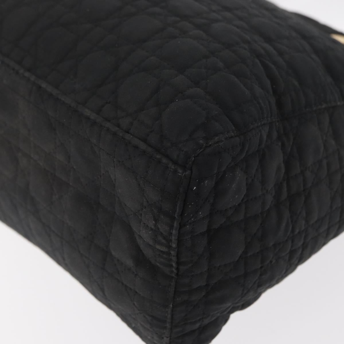 Christian Dior Canage Lady Dior Hand Bag Nylon Black Gold Auth 148681